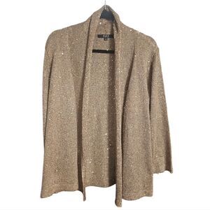 ALEX MARIE Gold Sequin Open Front 3/4 Sleeve Cardigan Sweater - Size Medium